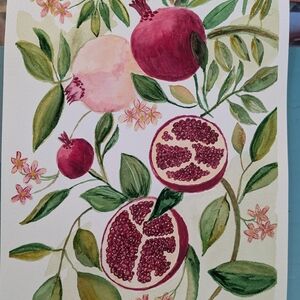 Original Botanical Pomegranate Watercolor Painting